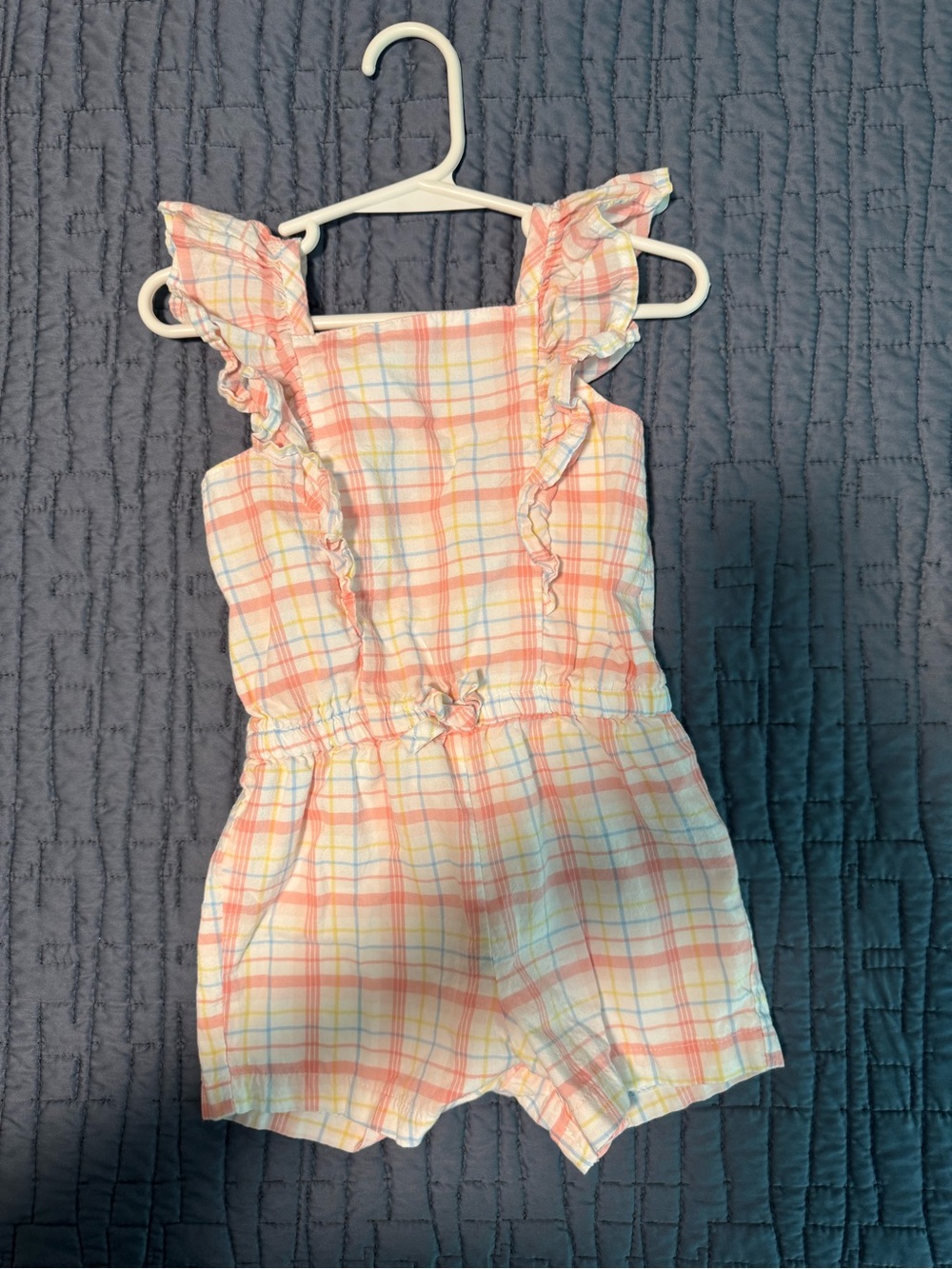 Little Me Peach and Yellow Plaid Ruffle Romper